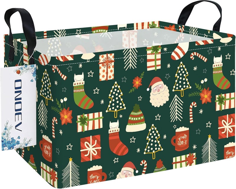 ONOEV Rectangular Christmas Party Gift Basket Cute Storage Box Organization Bin Room Decoration (Christmas Basket) - Image 1
